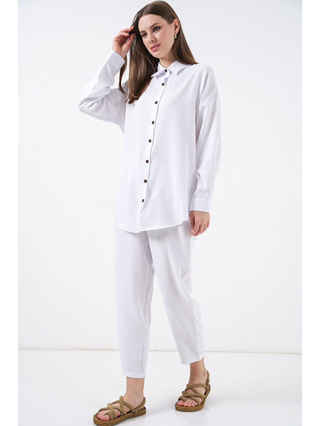 6622 Keten İkili Takım - Beyaz-4