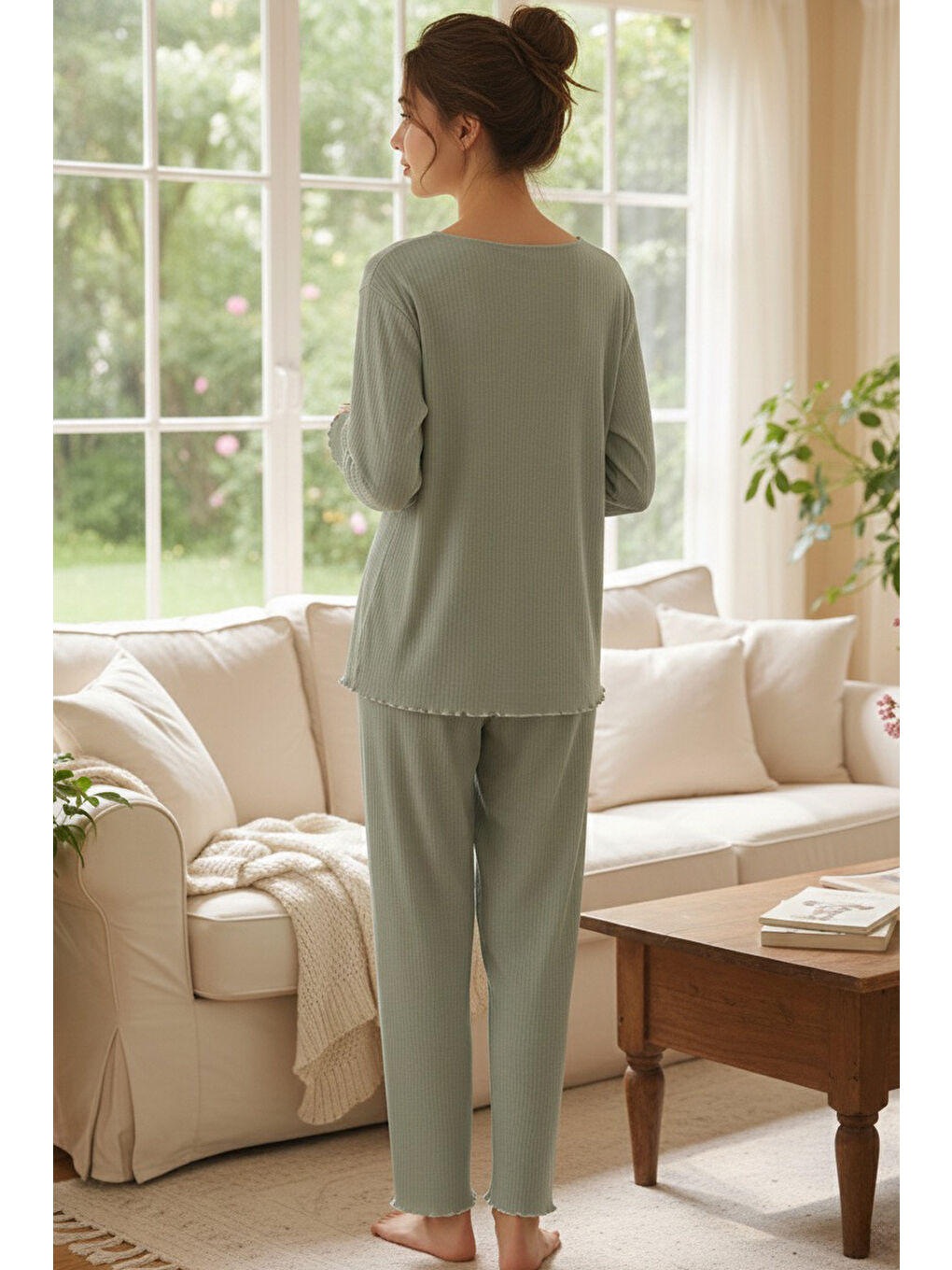 Yeşil Fitilli Pijama Takımı Mint - 28069-MINT-1