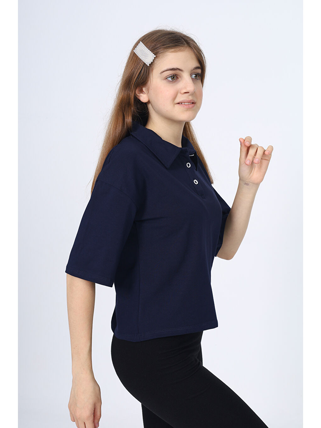 Lacivert Kız Çocuk Okul Tişört-2