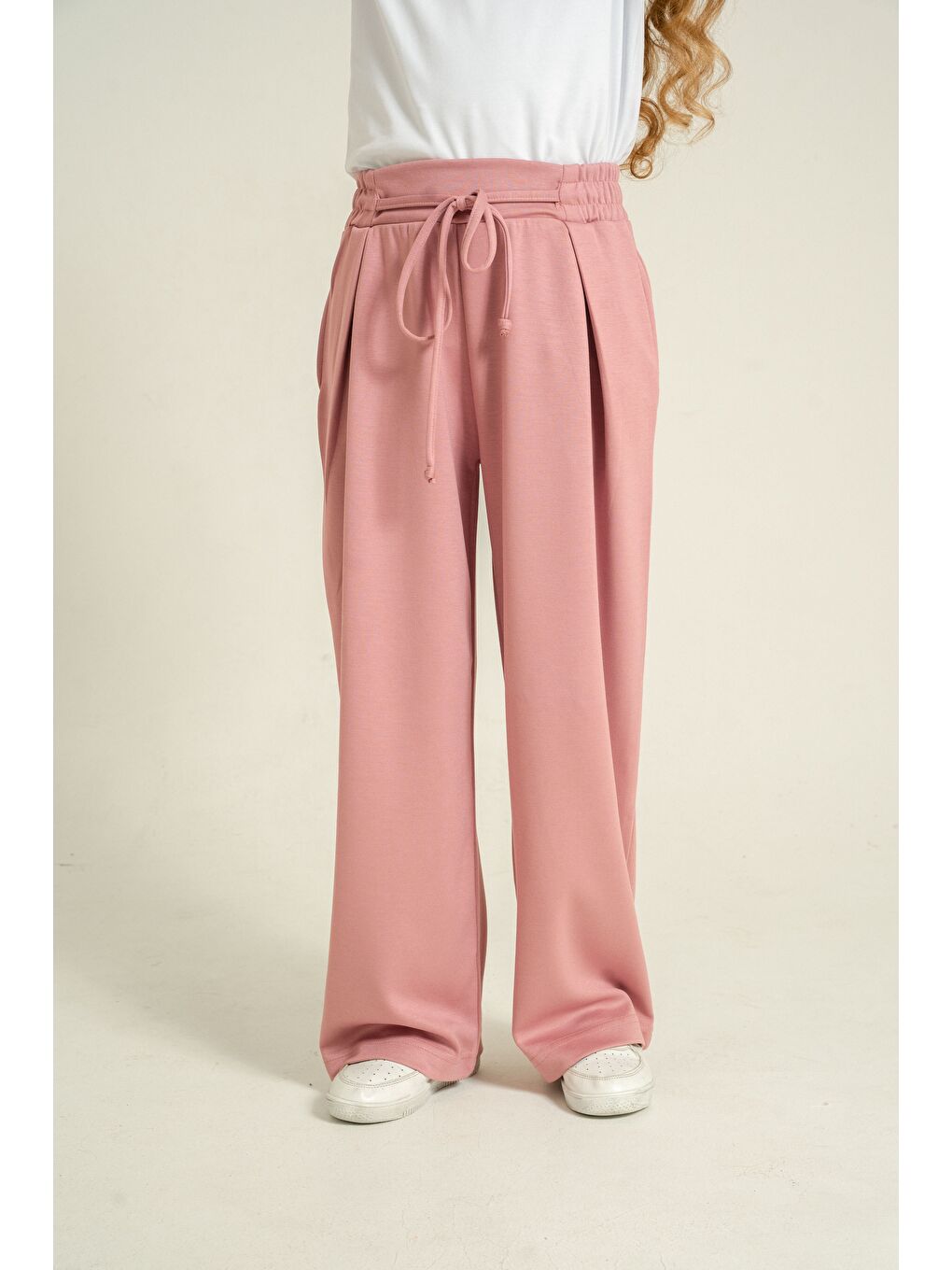 Pembe Ön Pileli Yumuşak Dokulu - Comfort Kumaş Kız Çocuk Eşofman Altı-5