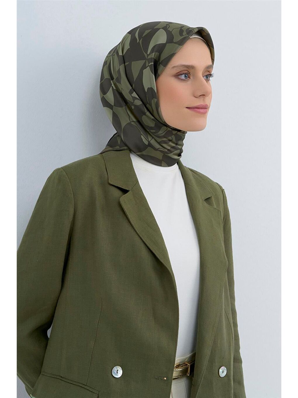 Haki Saf İpek Sura Eşarp 9551D 53