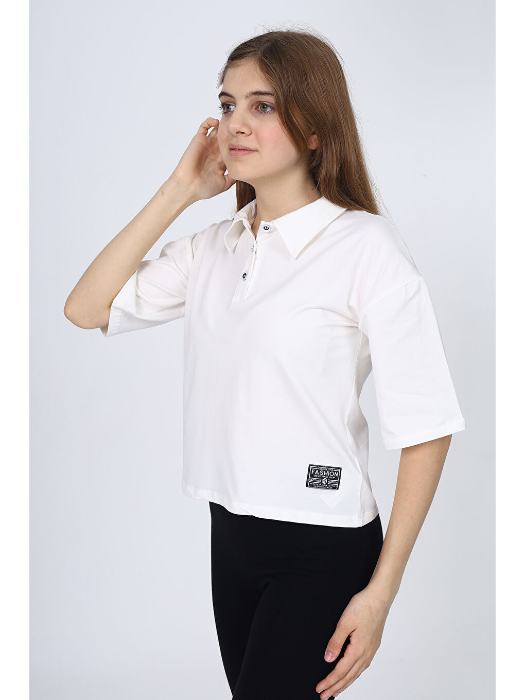 Ekru Kız Çocuk Okul Tişört-1