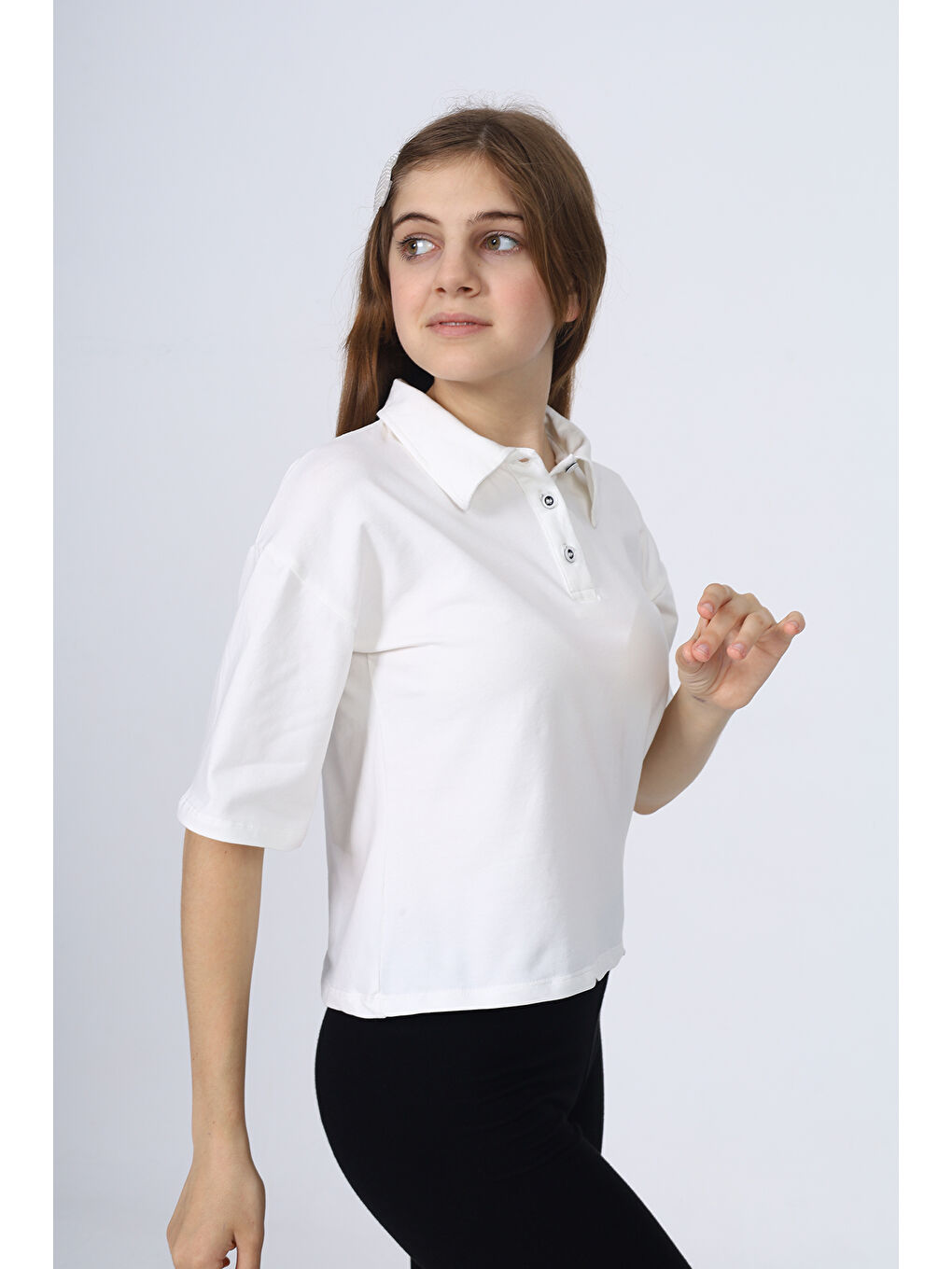 Ekru Kız Çocuk Okul Tişört-2