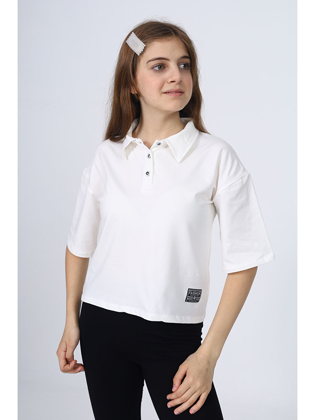 Ekru Kız Çocuk Okul Tişört-4