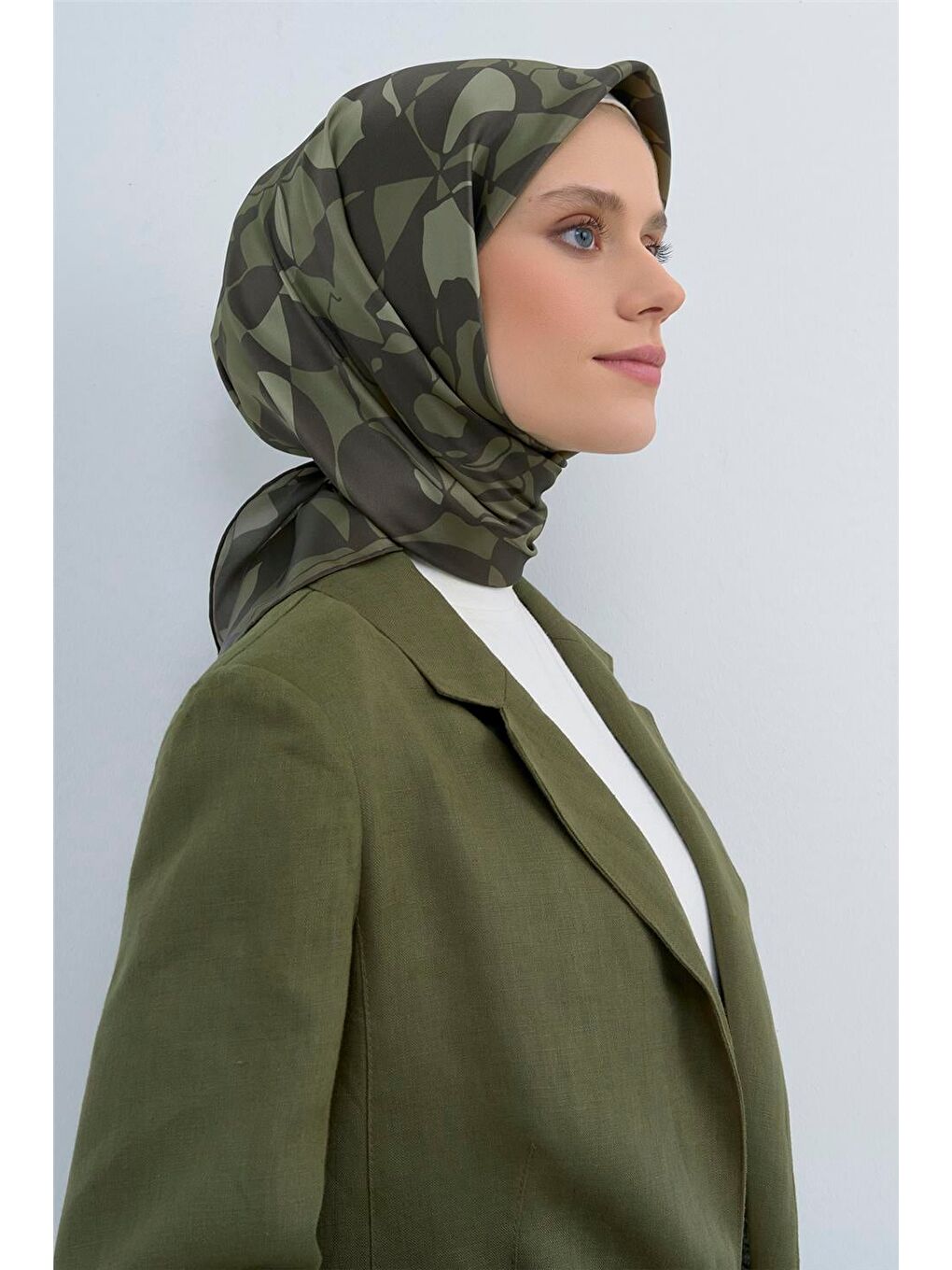 Haki Saf İpek Sura Eşarp 9551D 53-3