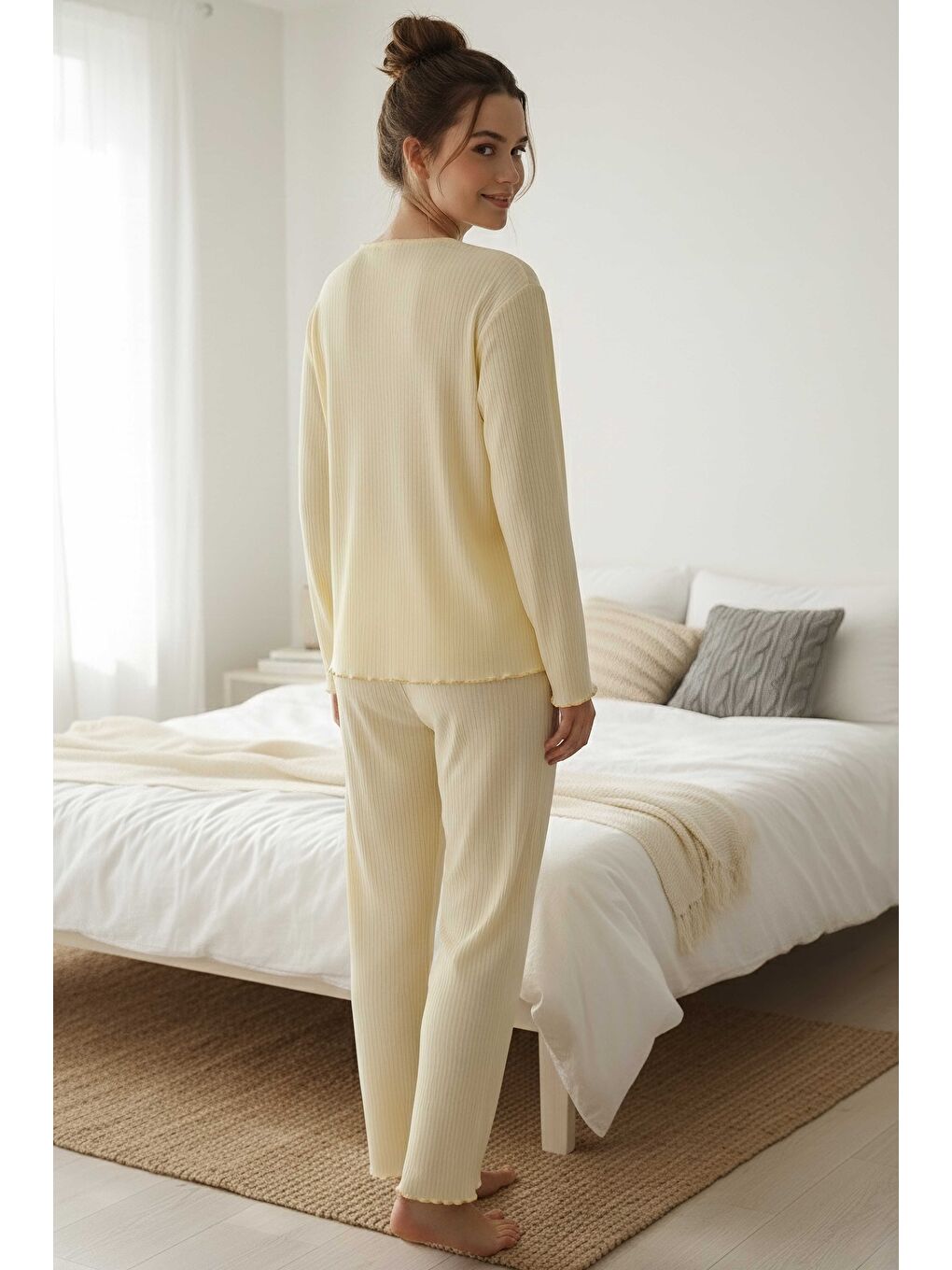 Sarı Fitilli Pijama Takımı Sari - 28069-SARI-1