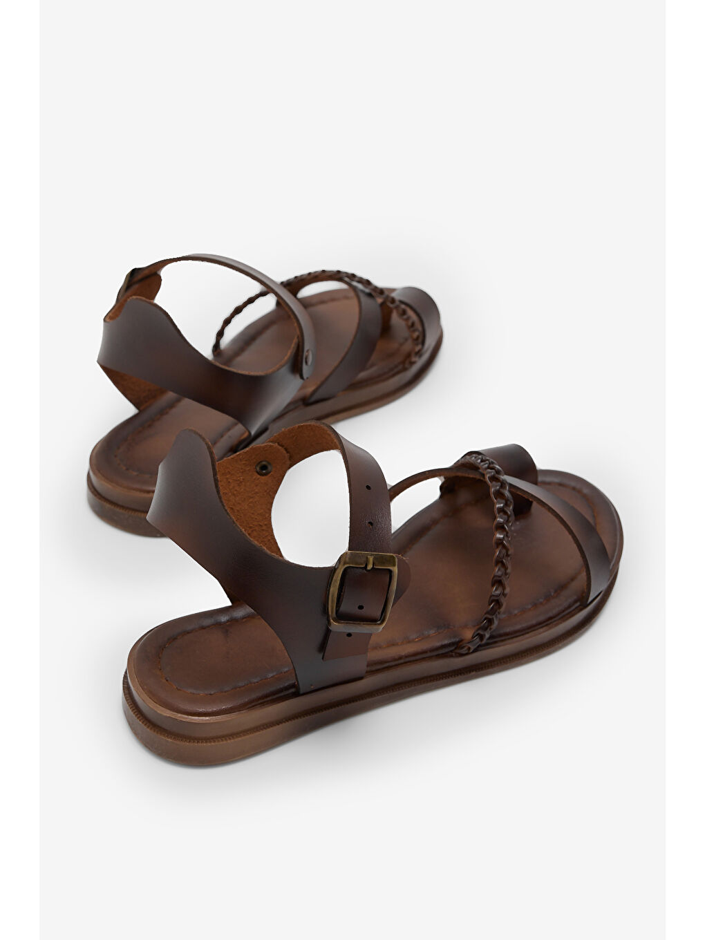 Kahverengi Kadın Taba Termo Taban Rahat Çapraz Bantlı Parmak Arası Sandalet-1