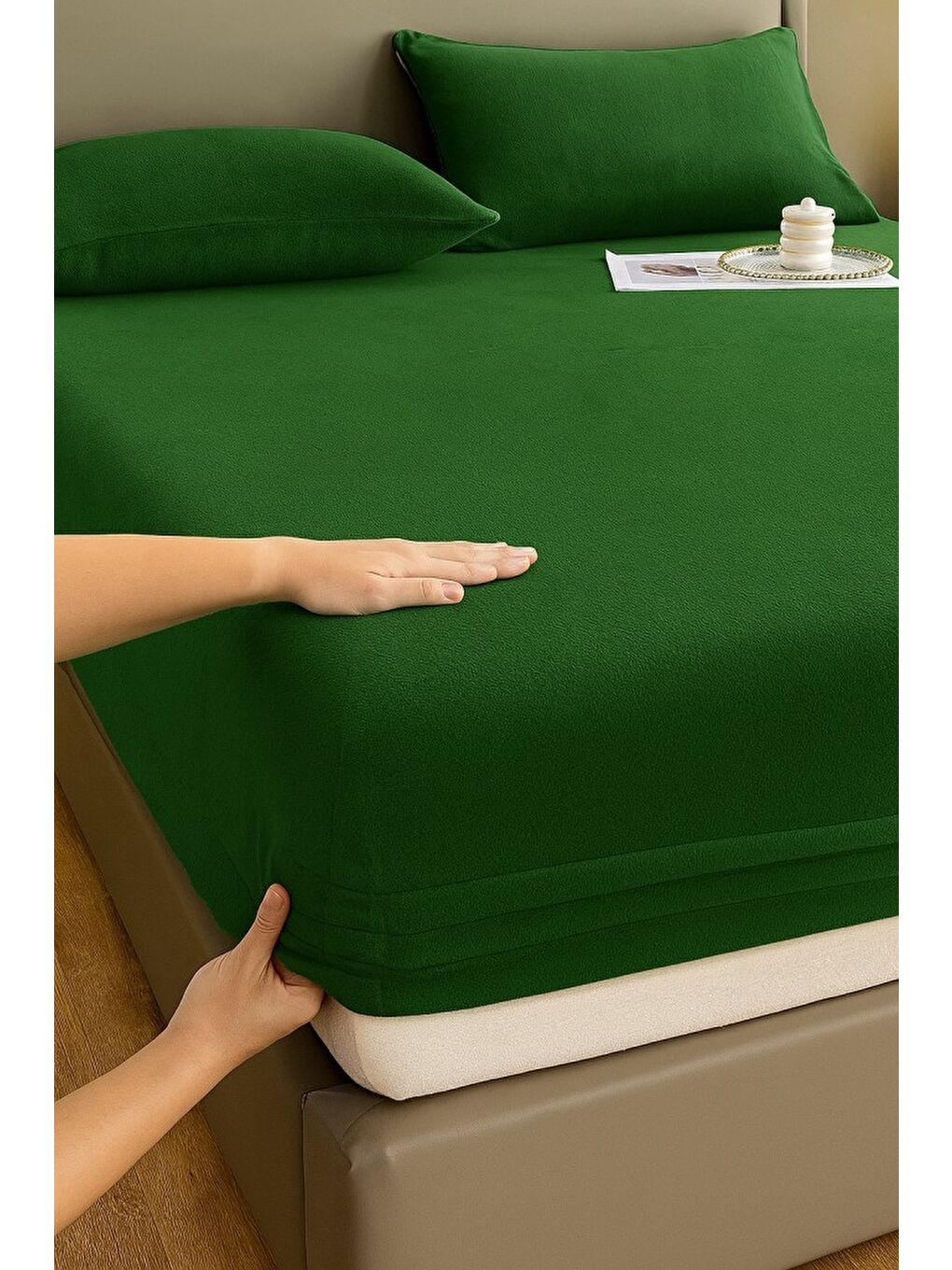 Yeşil Kışlık Tek Kişilik Kadife Lastikli Çarşaf 100x200+30