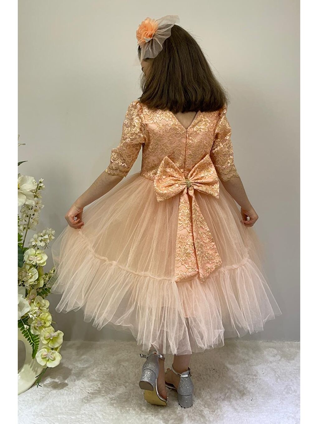 Pembe Kordone Dantel Sırt Fermuarlı Kız Çocuk Tütülü Abiye-2