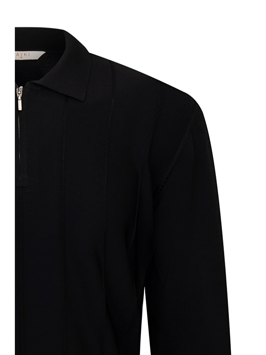 Siyah Regular Fit Fermuarlı Polo Yaka Rayon Triko Kazak-2