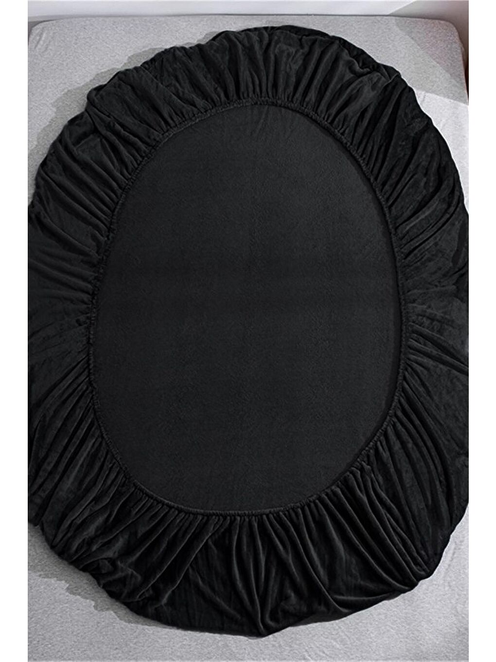Siyah Kadife Kumaş Çift Kişilik Fitted Lastikli Çarşaf Takımı 160x200+30 cm-3