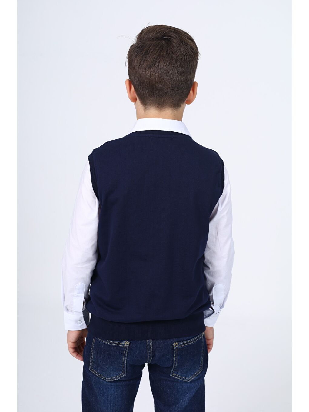 Lacivert Erkek Çocuk Düğmeli Yelek-5