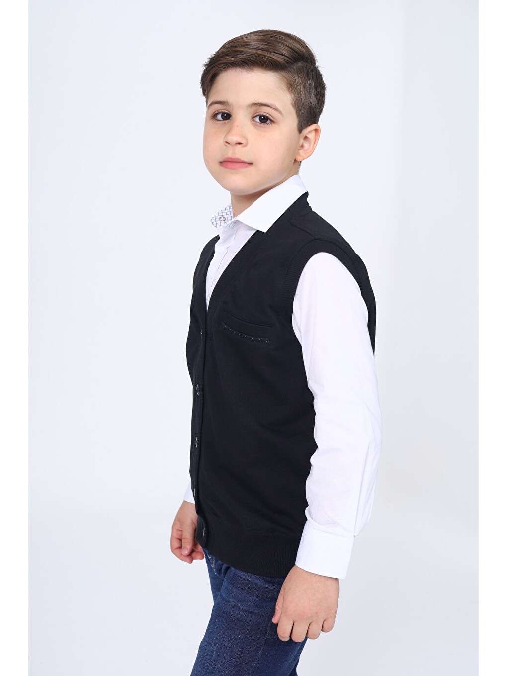 Siyah Erkek Çocuk Düğmeli Yelek-1
