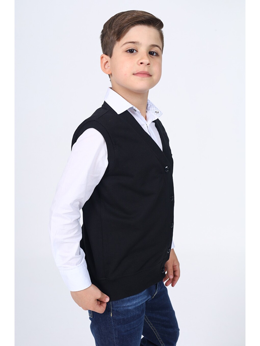 Siyah Erkek Çocuk Düğmeli Yelek-2