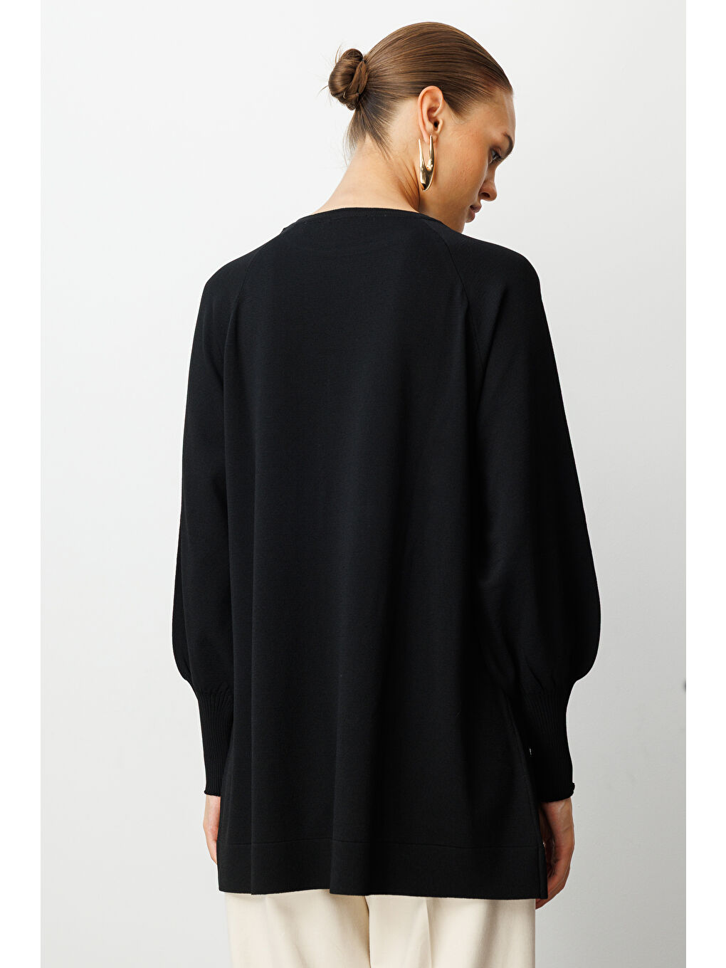 Balon Kollu Rayon Siyah Tunik-5