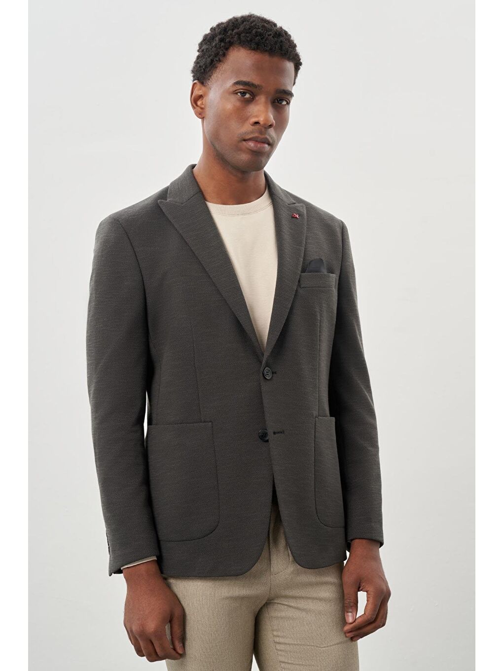 Koyu Haki Örme Kılıç Yaka 6 Drop Slim Fit Ceket 1002245155