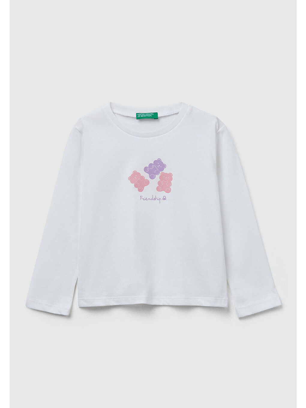 Ekru Kız Çocuk Krem Önü Baskılı Ribana Yakalı Regular Fit Sweatshirt