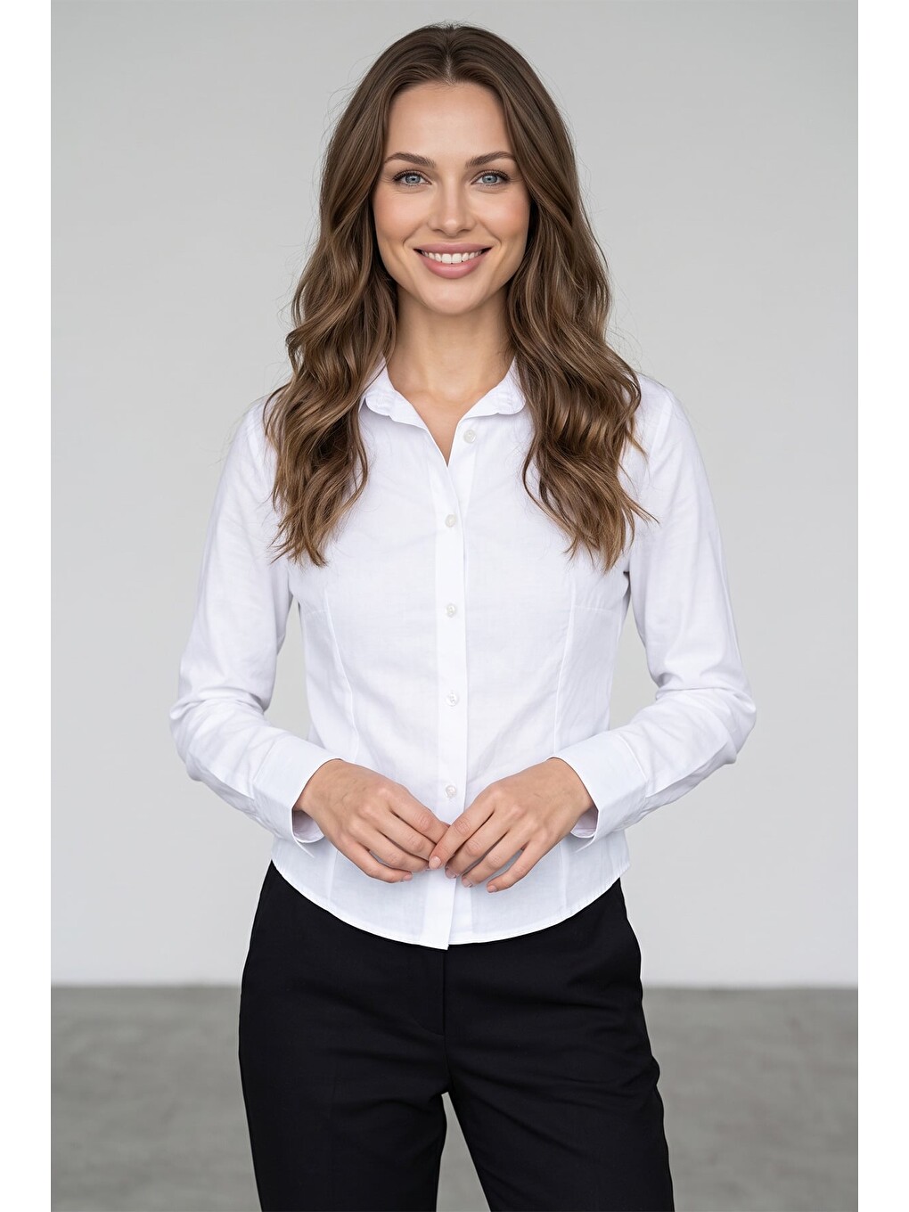 Beyaz Basic Pensli Slim Fit Gömlek