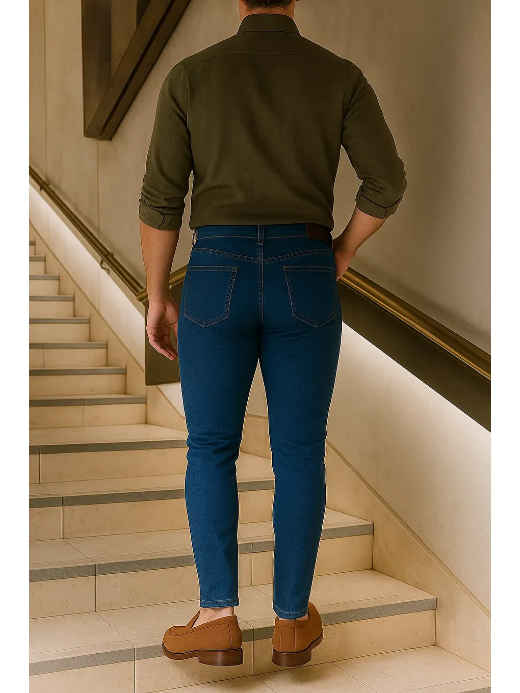 Erkek Yüksek Bel Premium Slim Fit Lacivert Jean Pantolon-4