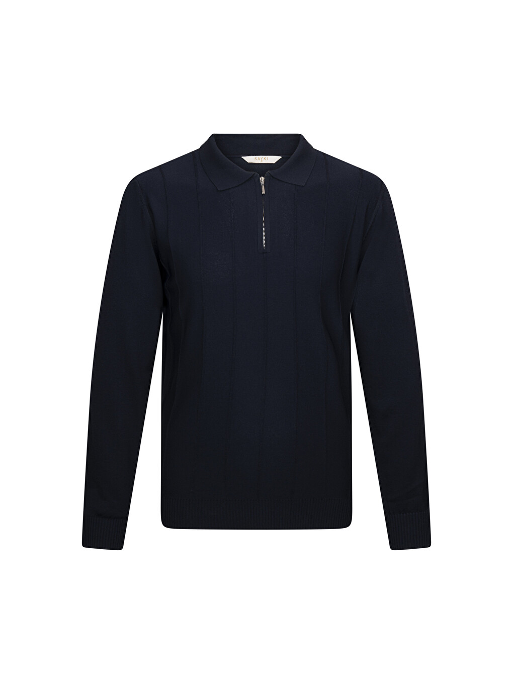 Lacivert Regular Fit Fermuarlı Polo Yaka Rayon Triko Kazak