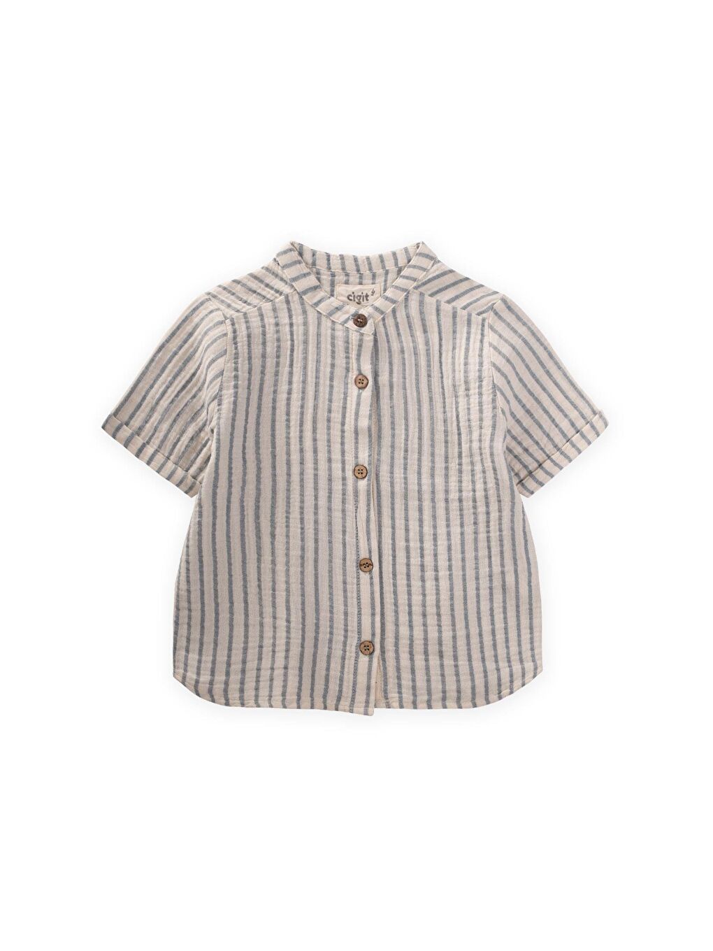 Müslin Gömlek 2-10 Yaş İndigo Kalın Çizgili