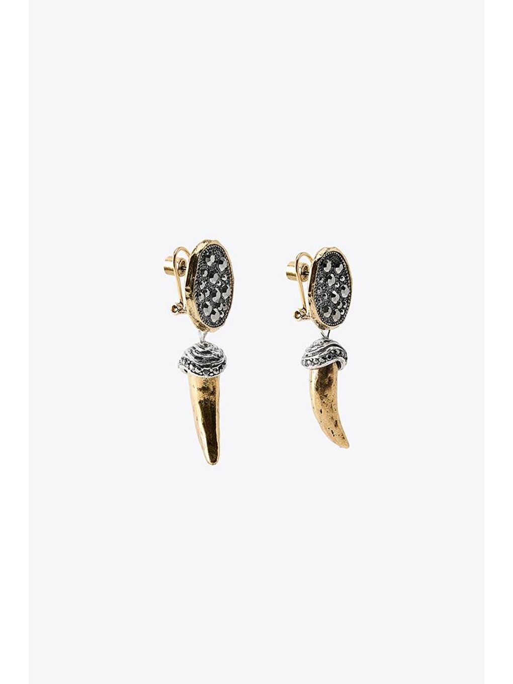 Sarı Parlak Taşlı Boynuz Küpe-1