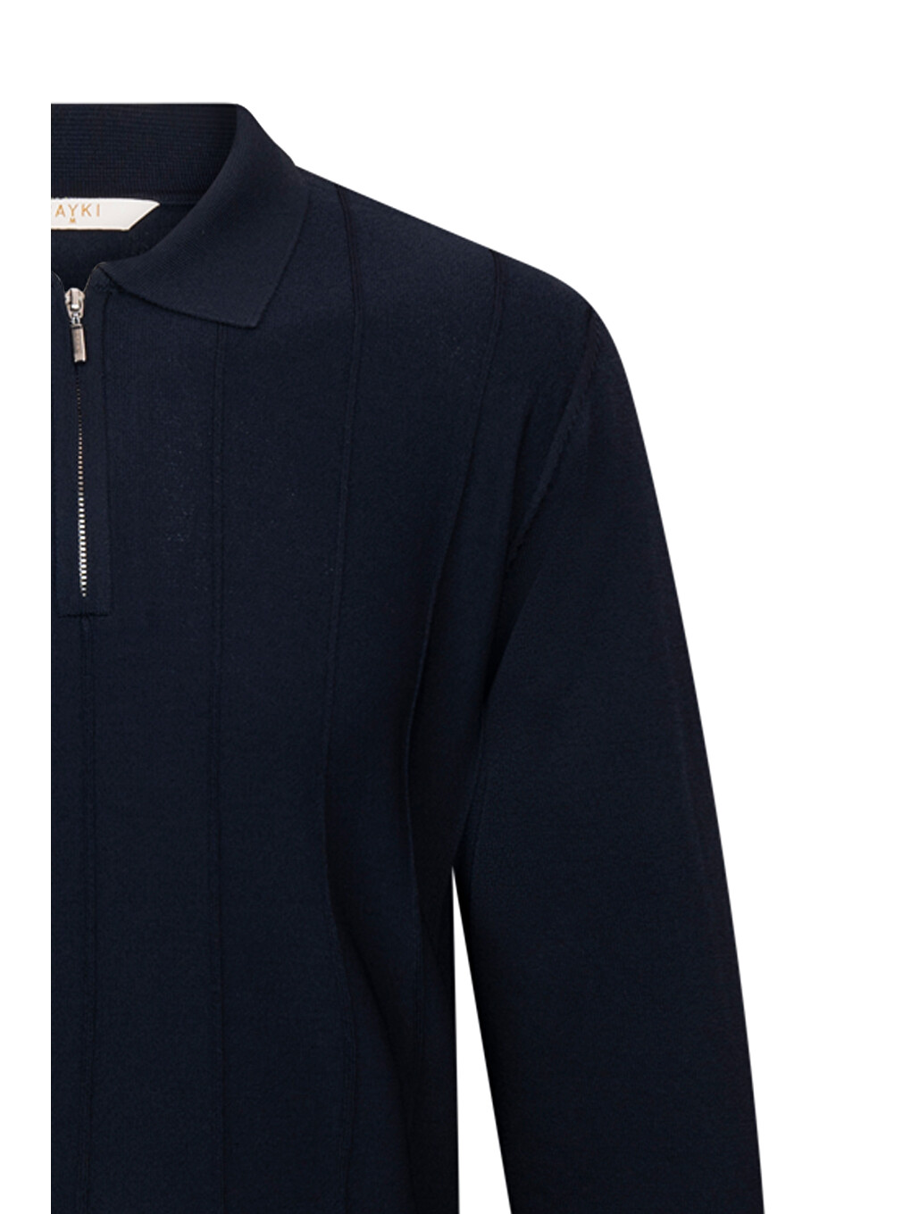 Lacivert Regular Fit Fermuarlı Polo Yaka Rayon Triko Kazak-2