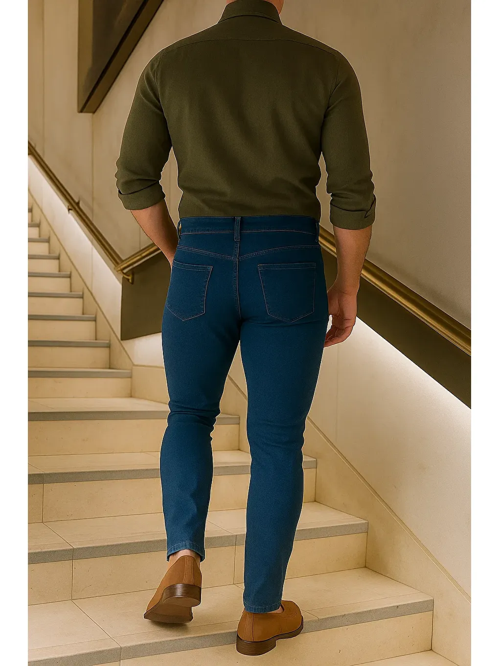 Erkek Yüksek Bel Premium Slim Fit Lacivert Jean Pantolon-5