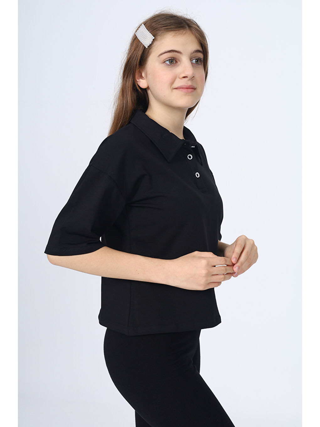 Siyah Kız Çocuk Okul Tişört-2