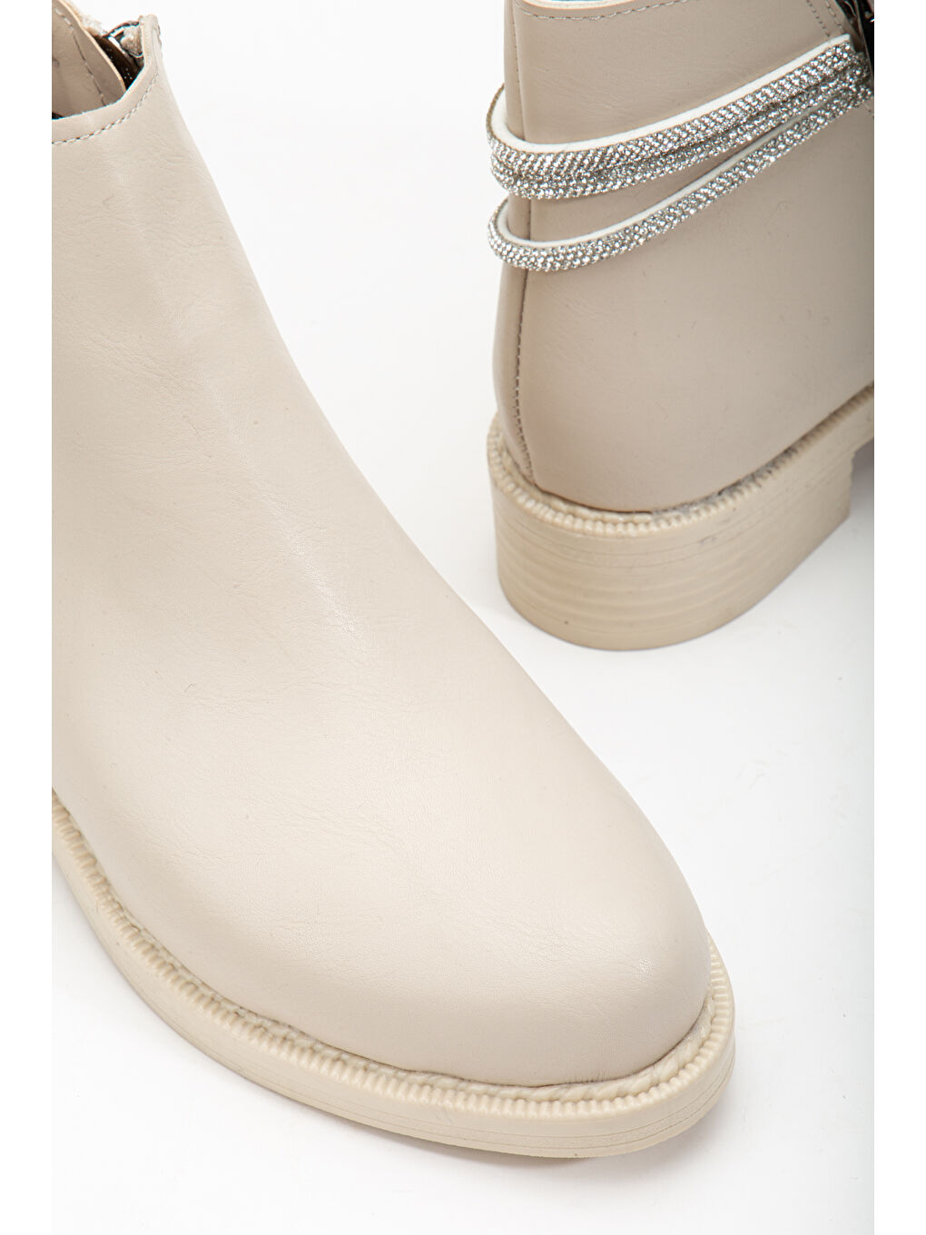 Bej Kadın Ten Cilt Termo Taban Üç Taş Halatlı Fermuarlı Kısa Topuklu Bot-2