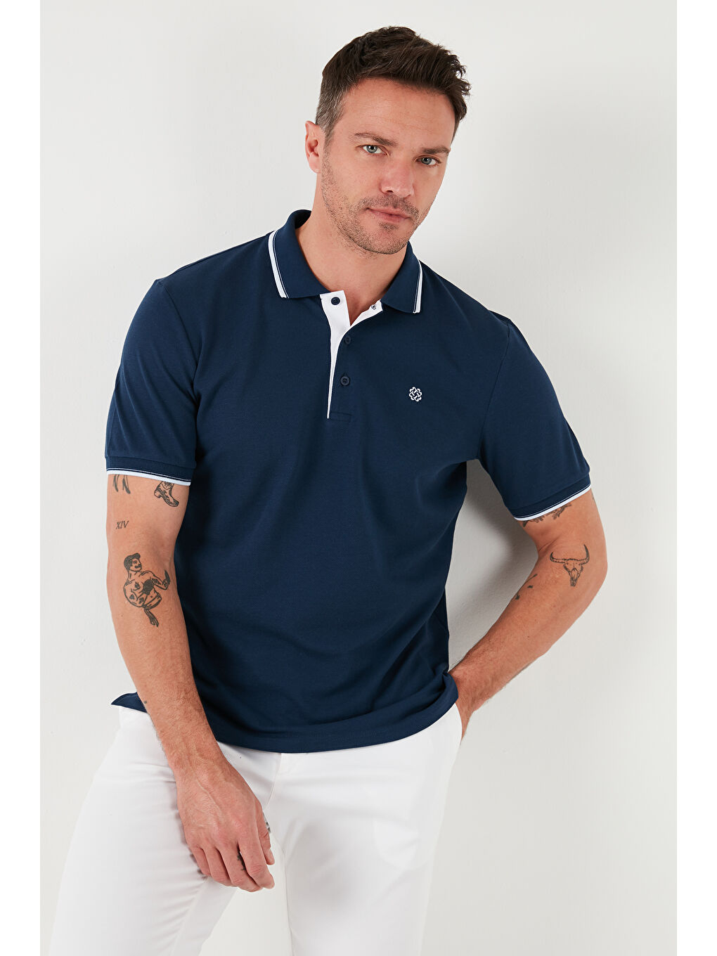 Siyah Pamuklu Slim Fit Şerit Detaylı Düğmeli Polo Yaka 4'lü Paket %100 Pamuk Tişört 5902118S4-2