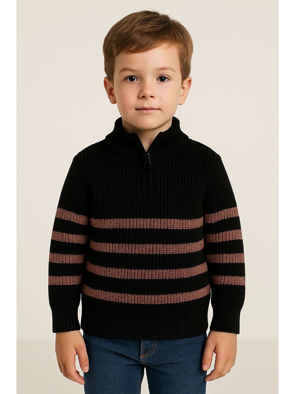 Siyah Çizgili Triko Kazak 4099