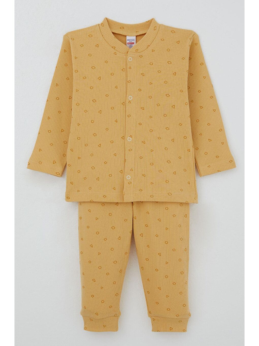 Erkek Bebek Pijama Takımı Mini Geometrik Şekiller Hardal Sarı (4-9 Ay)