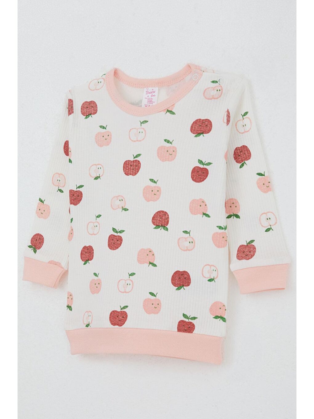 Kız Bebek Pijama Takımı Omuzdan Patlı Sevimli Minik Elma Desenli Ekru (4 Ay-1 Yaş)-2