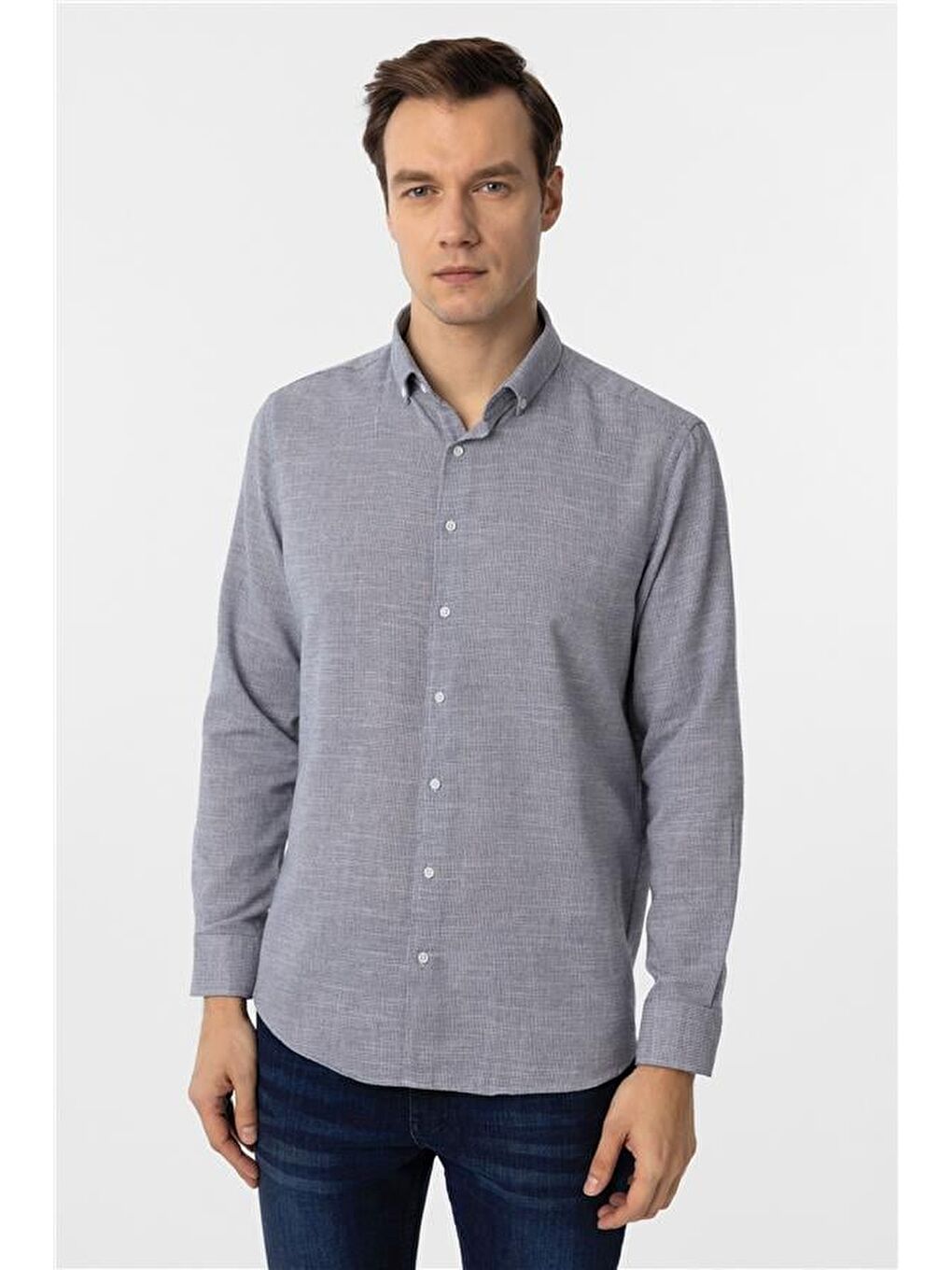 Lacivert Regular Desenli Düğmeli Yaka Gömlek