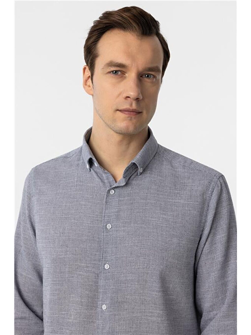 Lacivert Regular Desenli Düğmeli Yaka Gömlek-2