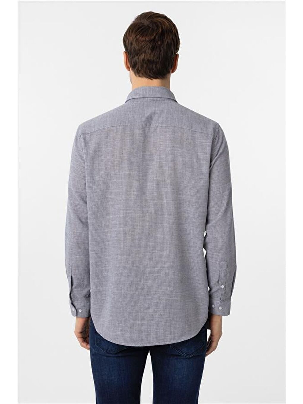 Lacivert Regular Desenli Düğmeli Yaka Gömlek-3