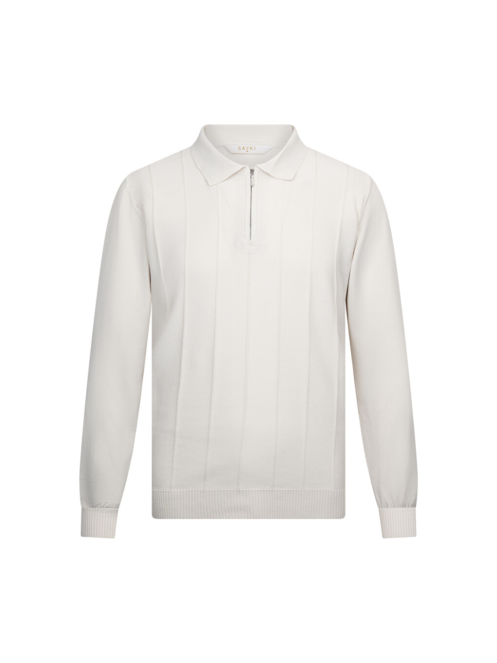 Bej Regular Fit Fermuarlı Polo Yaka Rayon Triko Kazak