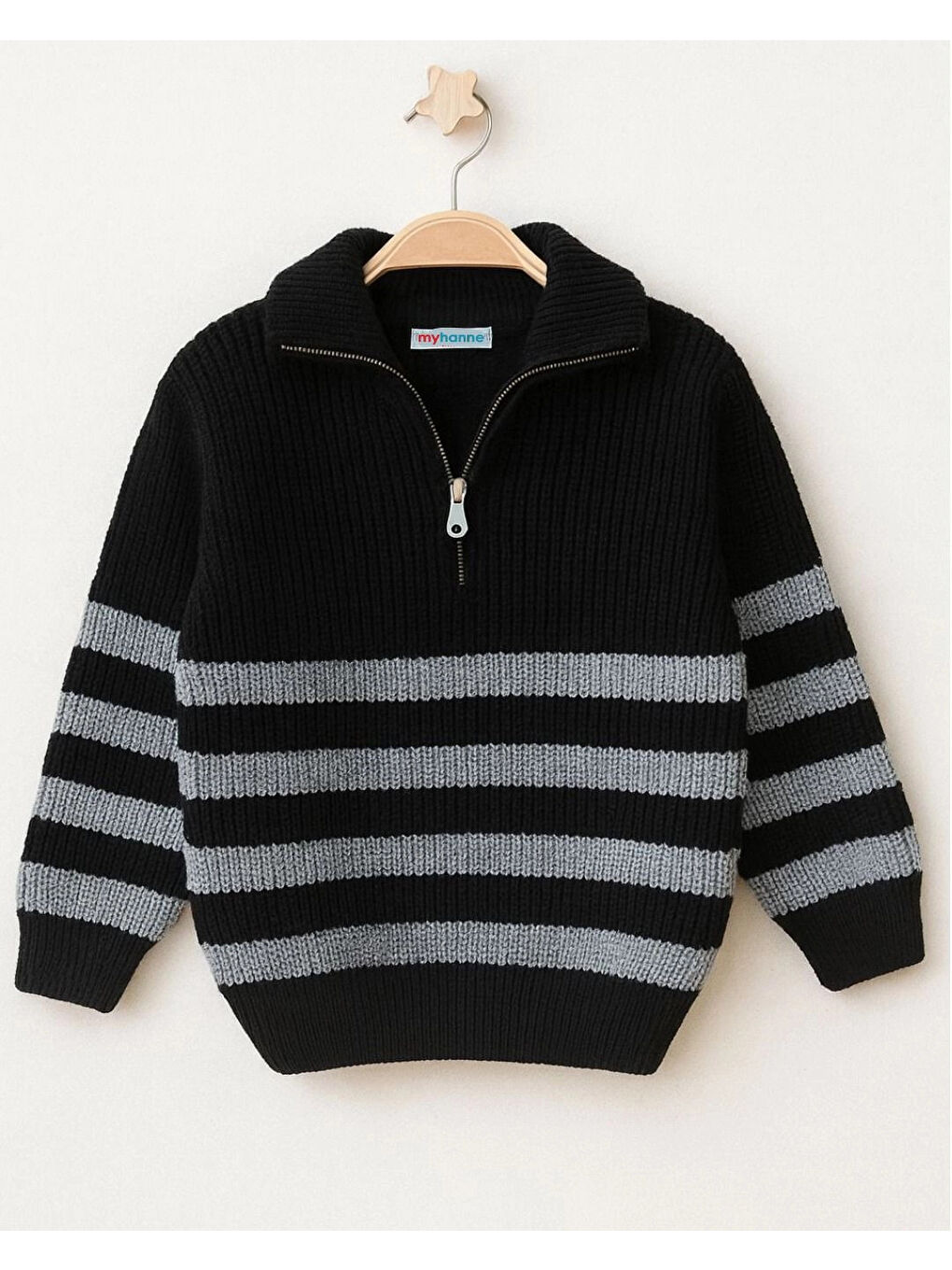 Gri Çizgili Triko Kazak 4099