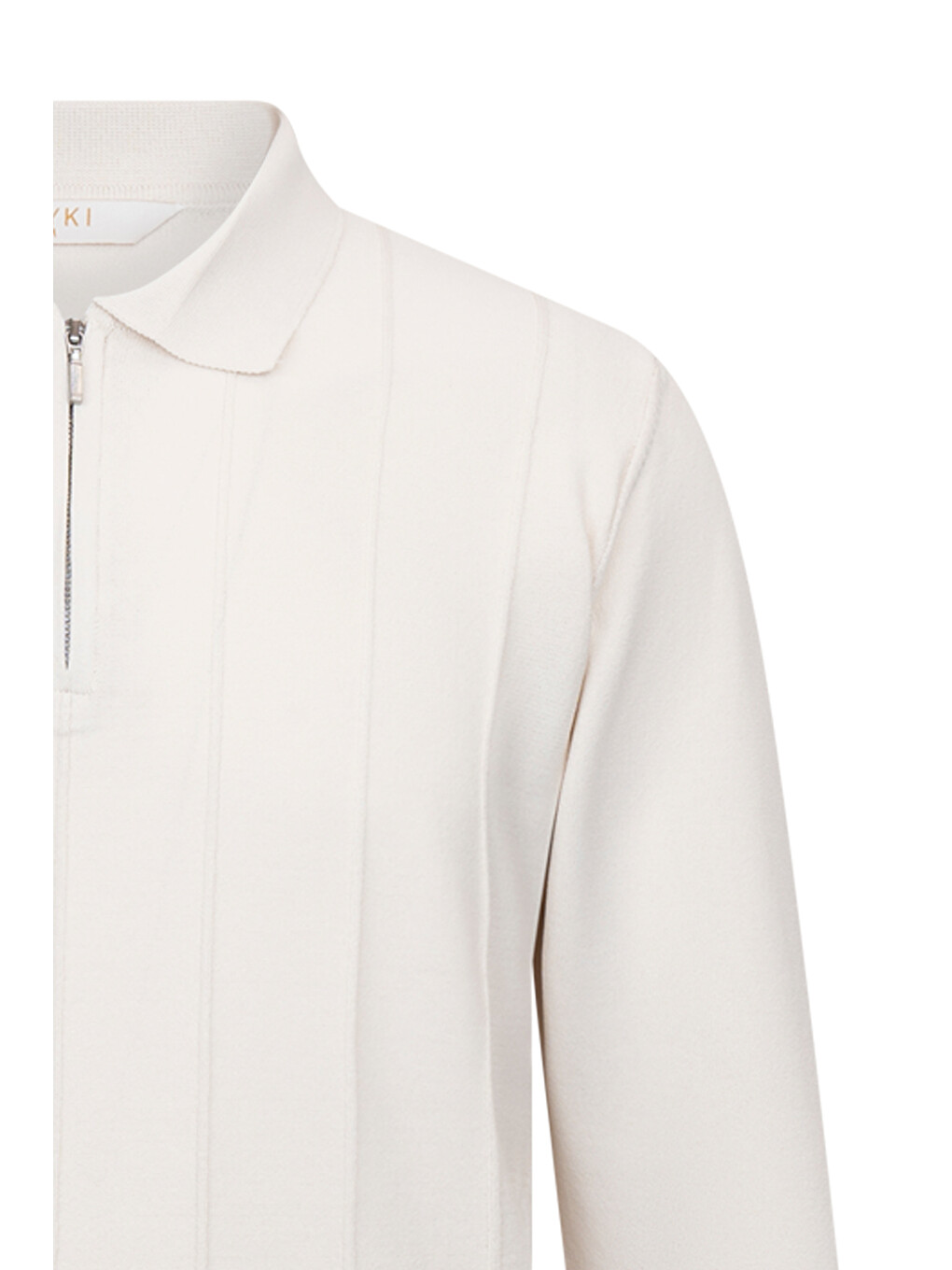 Bej Regular Fit Fermuarlı Polo Yaka Rayon Triko Kazak-2