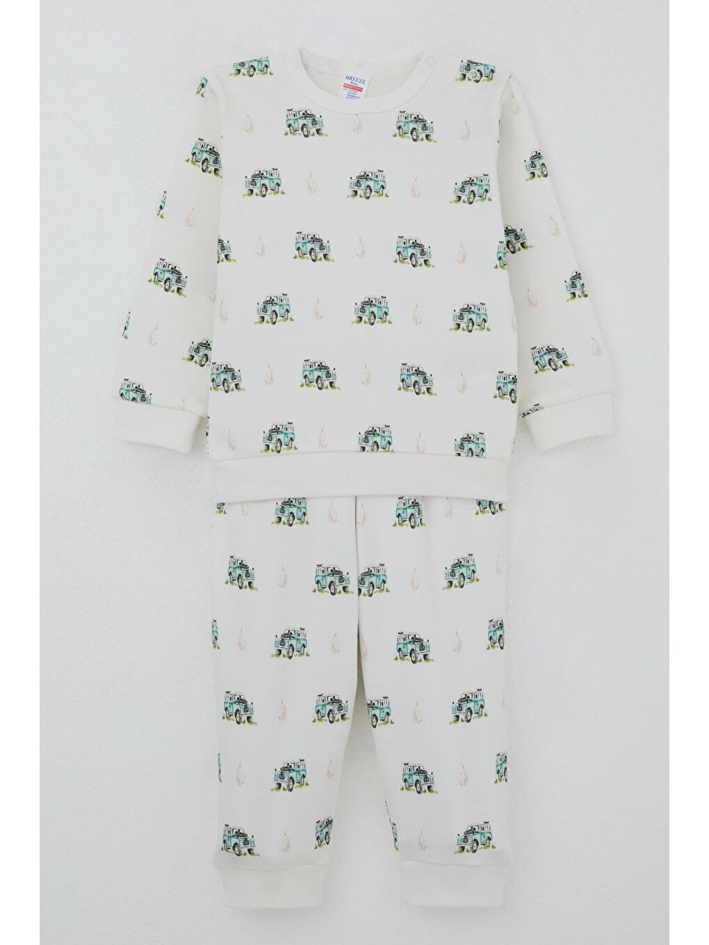 Erkek Bebek Pijama Takımı Omuzdan Patlı Macera Temalı Küçük Kaşif Ekru (4 Ay-1 Yaş)