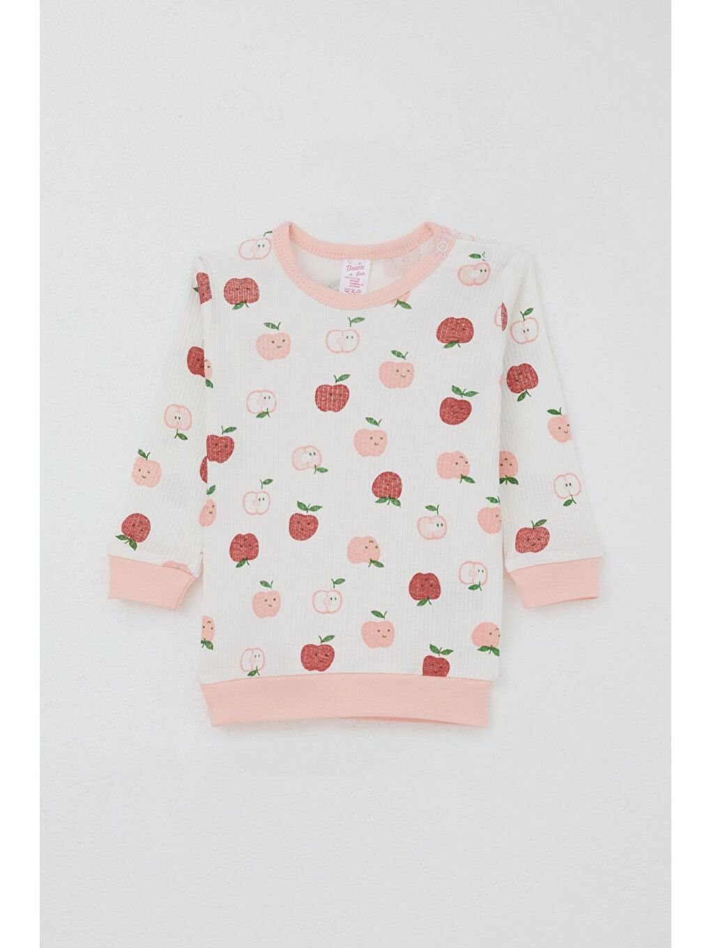Kız Bebek Pijama Takımı Omuzdan Patlı Sevimli Minik Elma Desenli Ekru (4 Ay-1 Yaş)-5