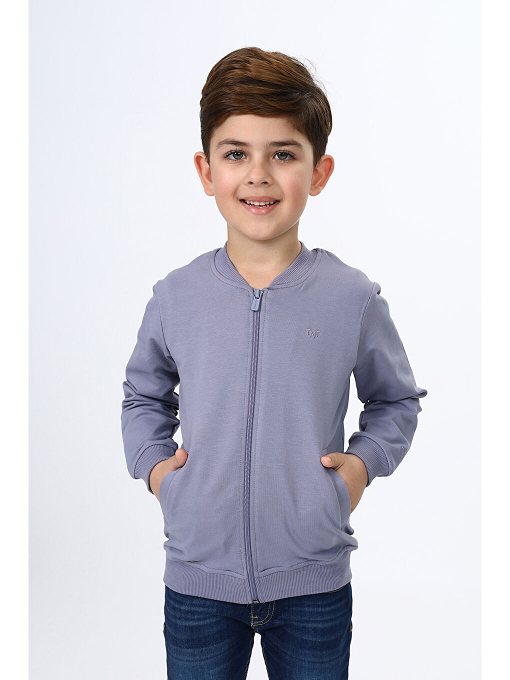 Toontoykids Gri Erkek Çocuk Nakışlı Fermuarlı Sweatshirt