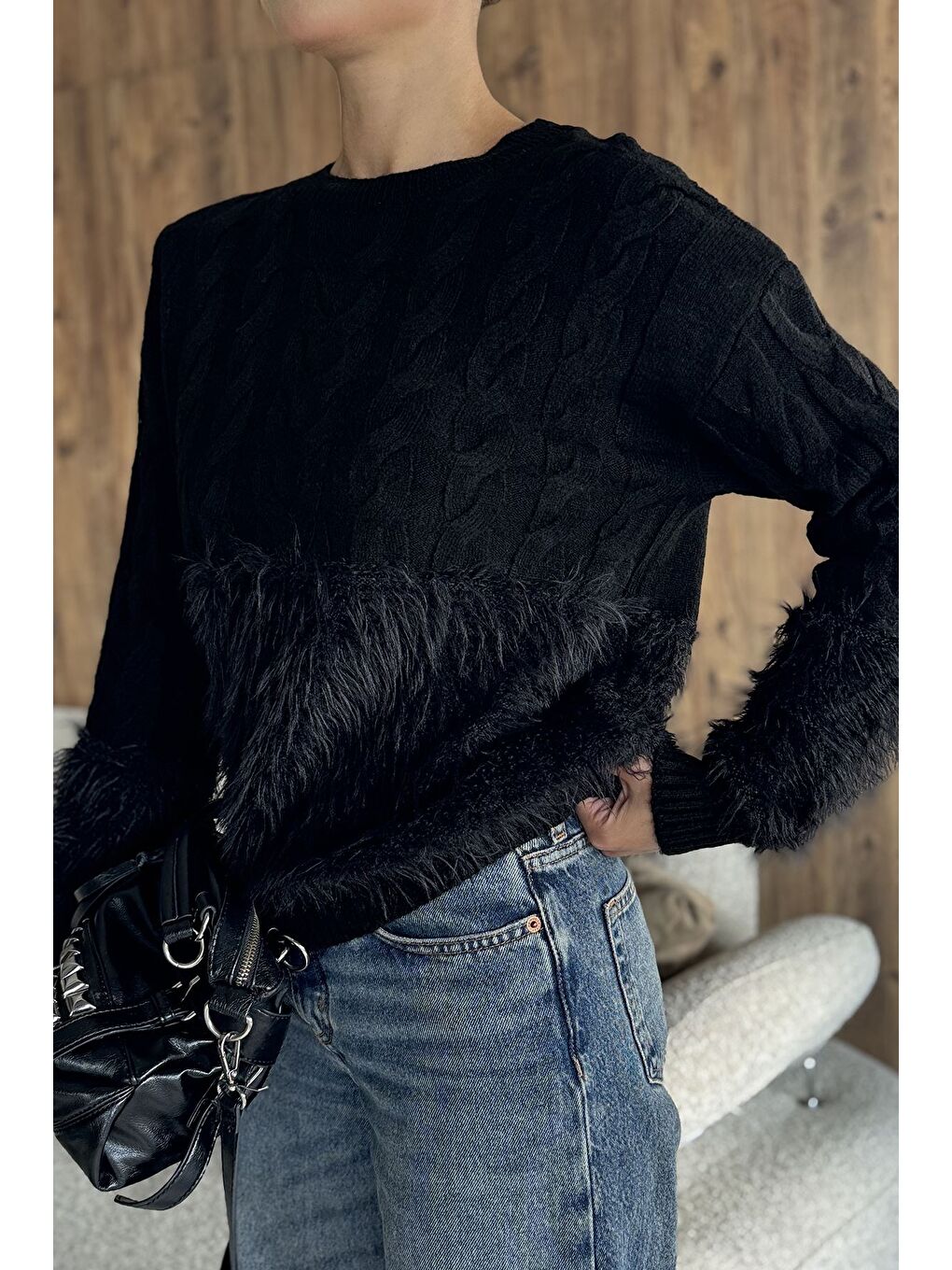 Siyah Sakallı Kadın Triko Kazak-2