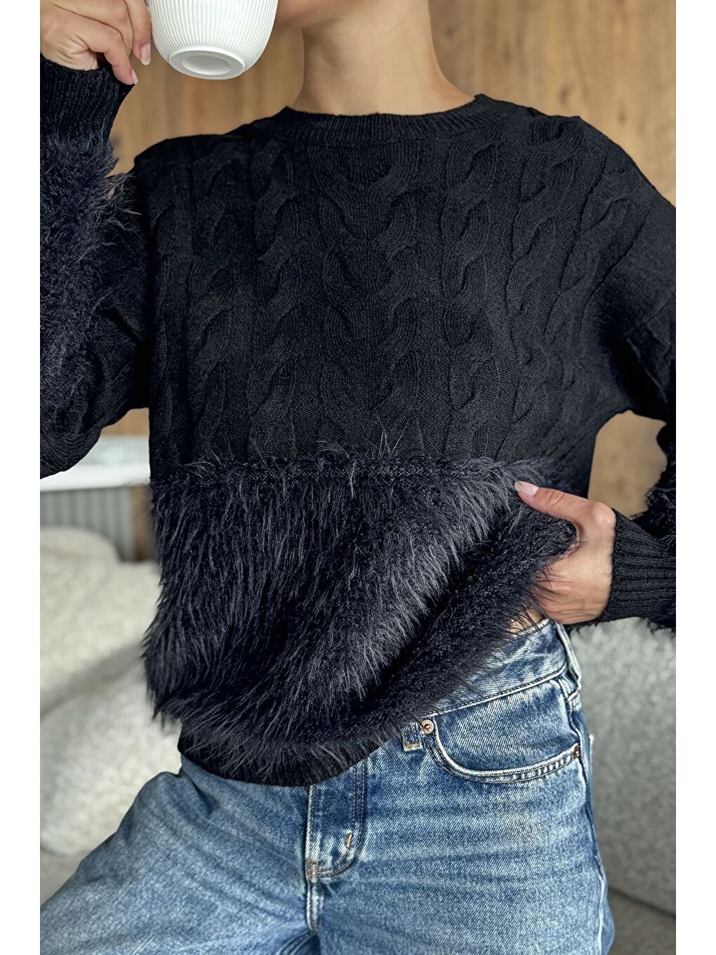 Siyah Sakallı Kadın Triko Kazak-3