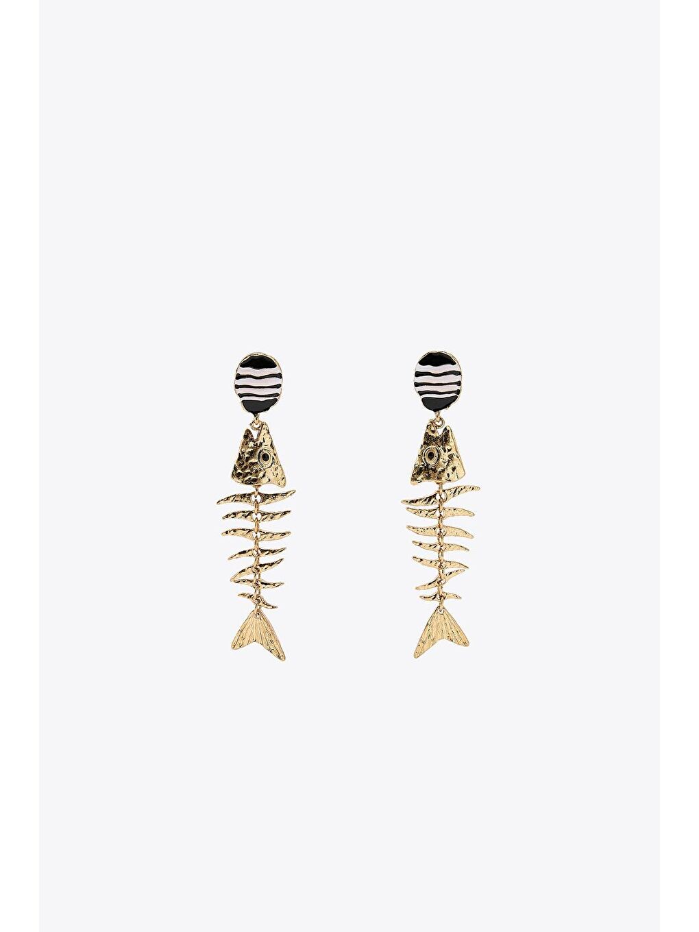 Sarı Metal Fisbone Balık Küpe