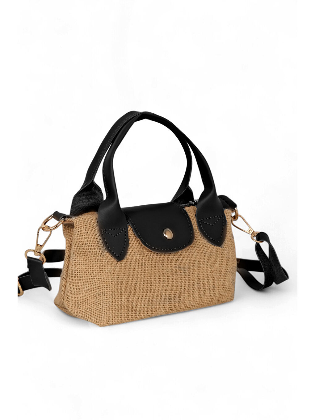 Kadın Siyah Mini Boy Askılı Hasır El ve Çapraz Çanta
