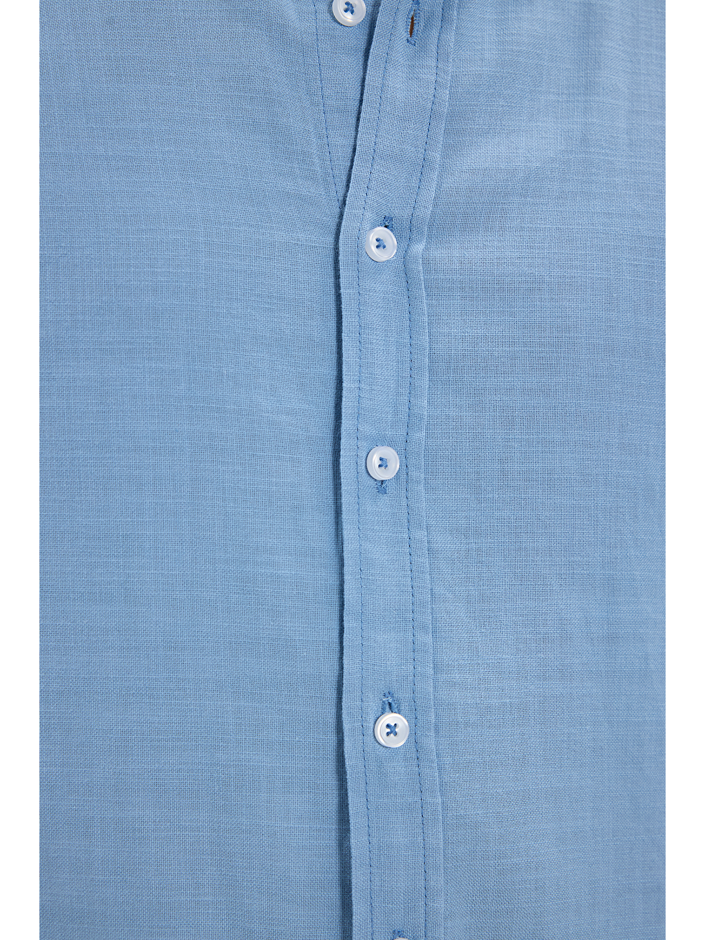 Erkek Slim Fit Dar Kesim %100 Pamuk Düğmeli Yaka Flam Keten Mavi Gömlek-5