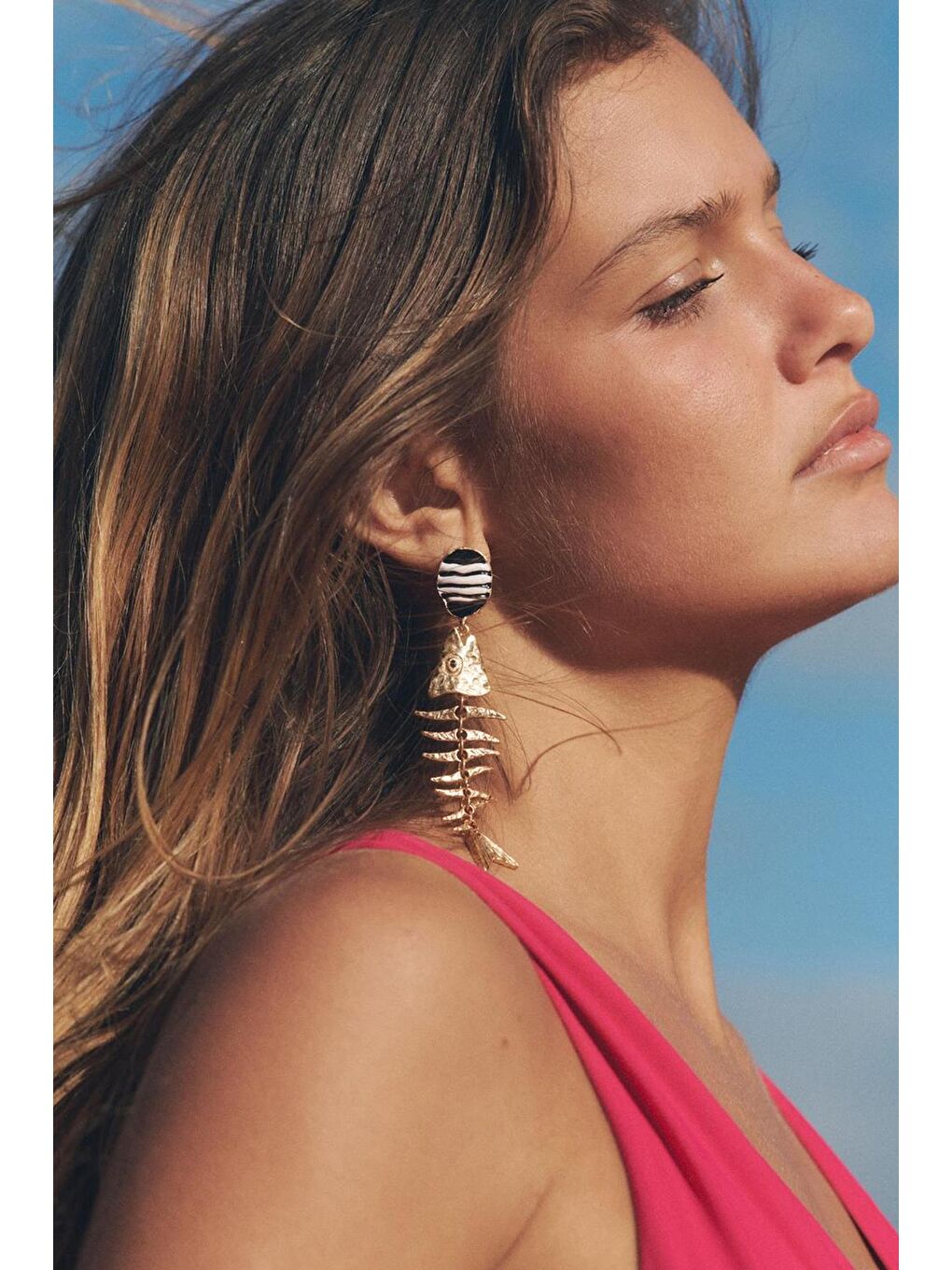 Sarı Metal Fisbone Balık Küpe-8