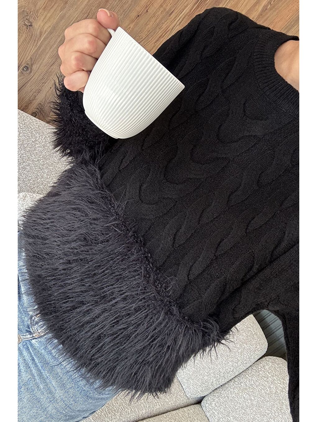 Siyah Sakallı Kadın Triko Kazak-4